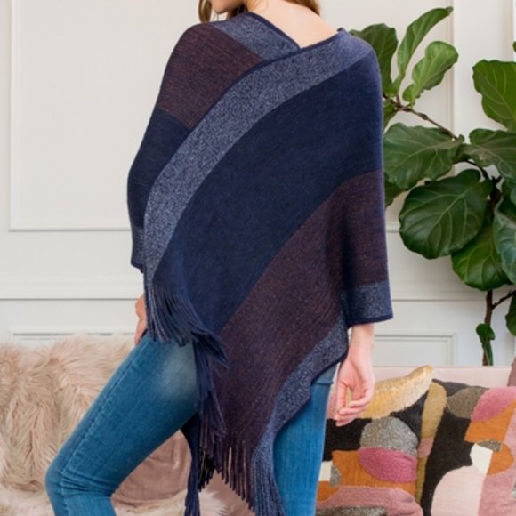 CASUAL DOLLZ Striped Sweater Knit Poncho - Picture 3 of 8